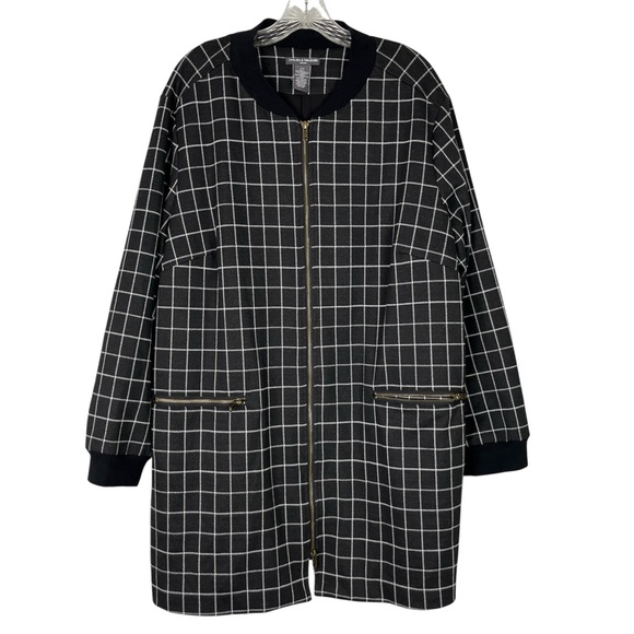 Chelsea & Theodore Jackets & Blazers - Chelsea & Theodore Jacket Women's 2X Black White Windowpane Check Zip Up Long
